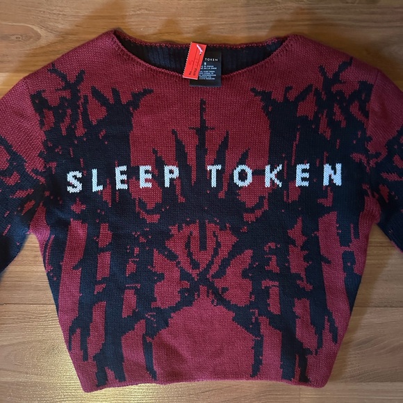 Hot Topic Burgundy and Black Sleep Token Runes Bell Sleeves Sweater - Picture 2 of 11